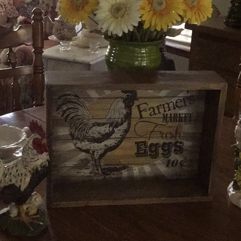 Farmhouse Decour Wooden Shadow Box Chicken Eggs❤️